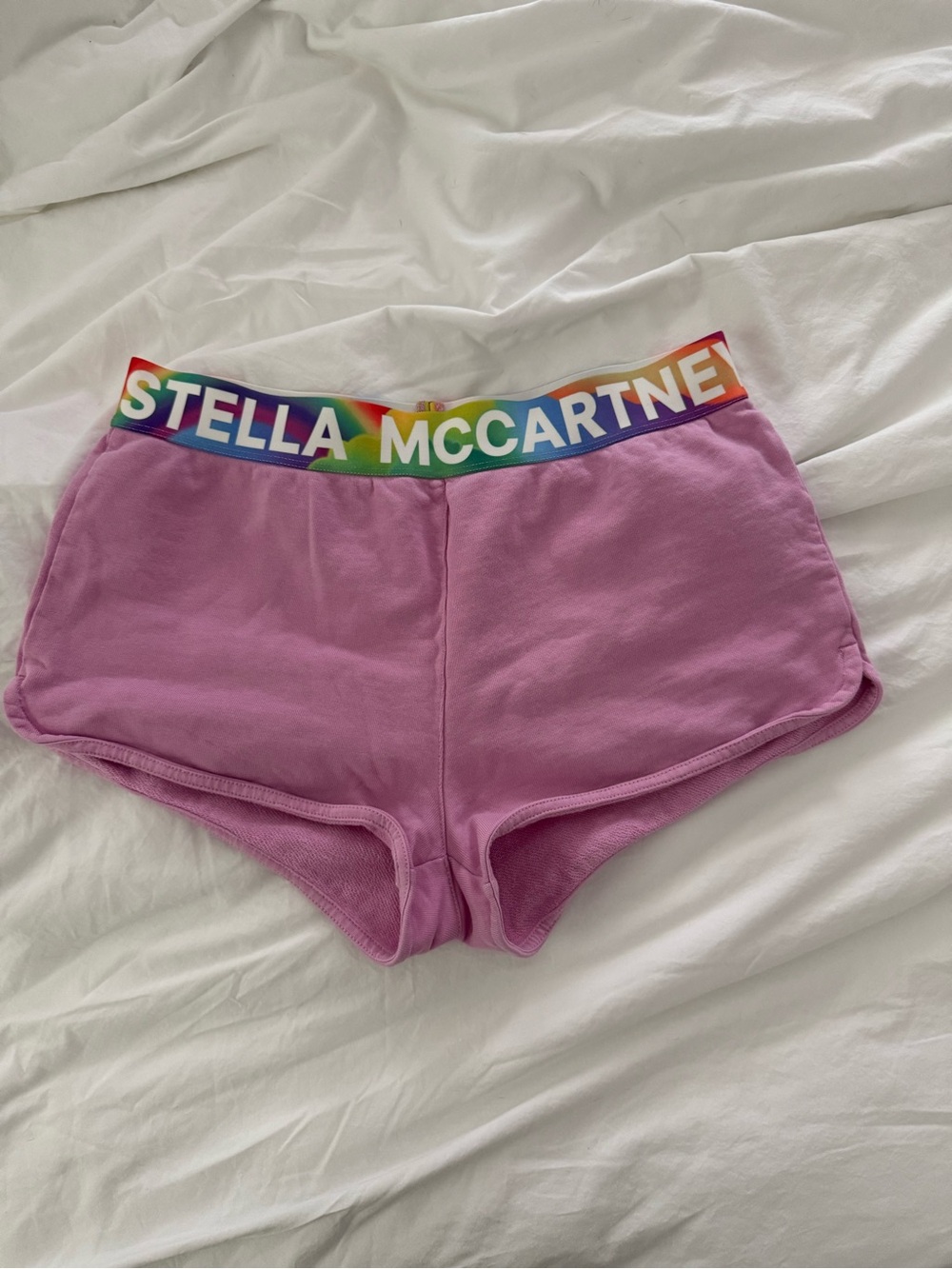 Stella McCartney Lavender Athletic Shorts with Rainbow Logo Waistband